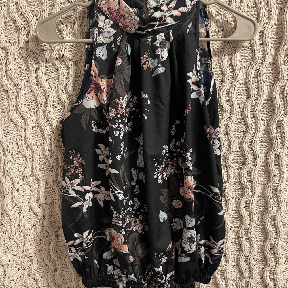 SHEIN Black and Pink Floral Halter Blouse